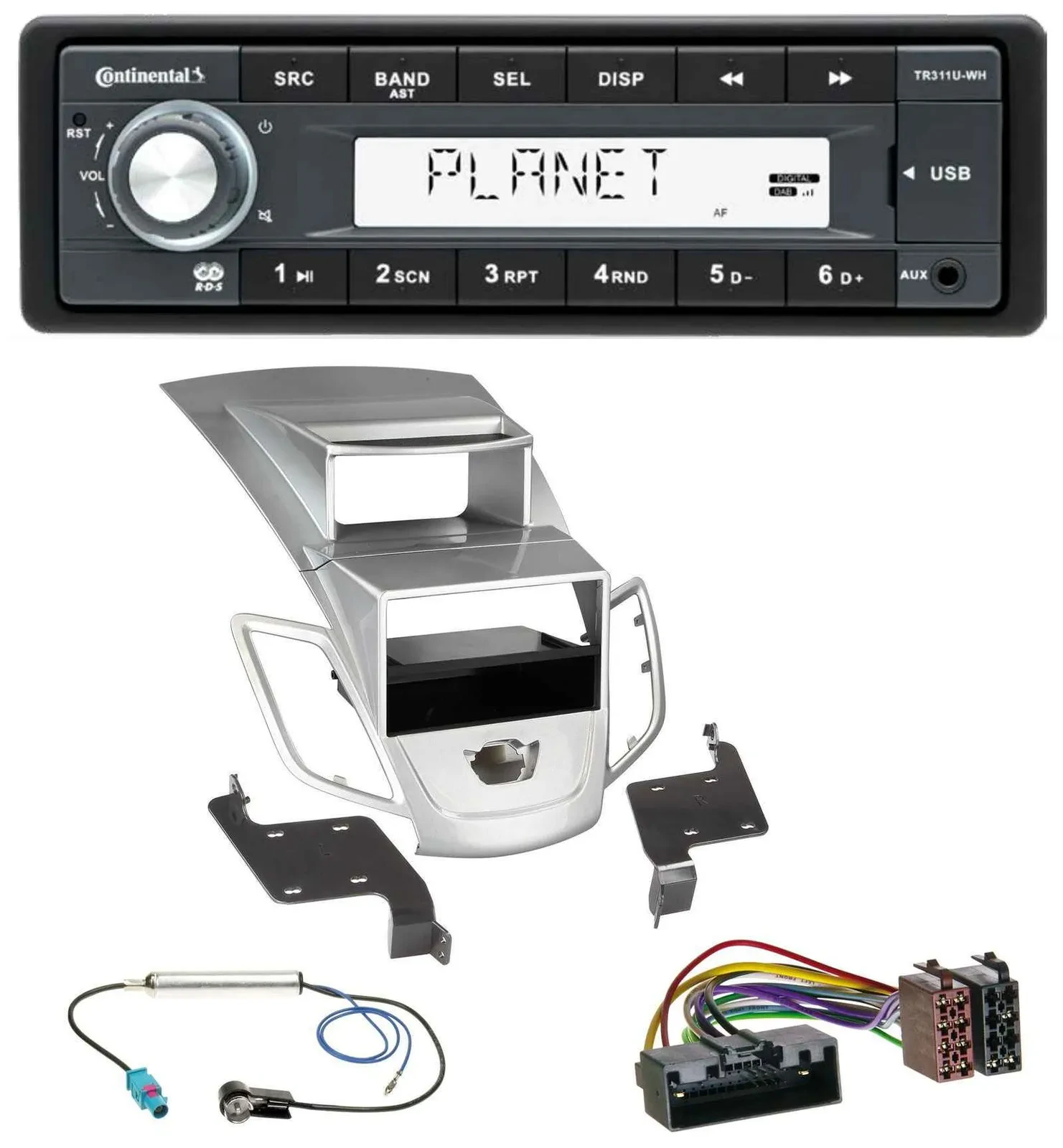 Continental USB MP3 AUX 1DIN Autoradio für Ford Fiesta Display 10-17 silber