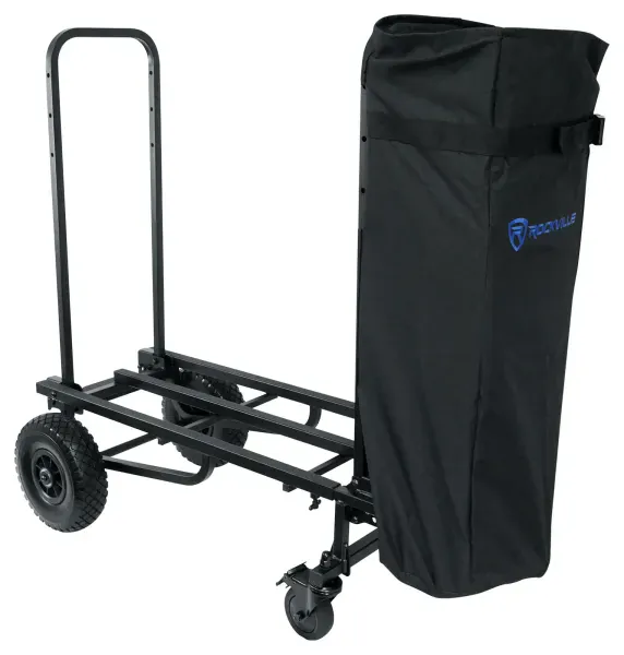 Rockville Rock Cart Pro DJ Equipment Transport Roller Car+Mic/Speaker Stand Bag