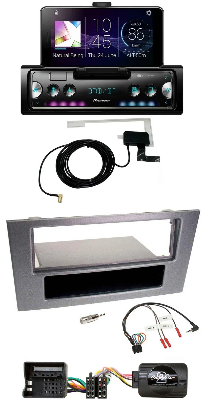 Автомагнитола для Ford Mondeo 2004–2007 Pioneer DAB, Bluetooth, USB, поддержка кнопок на руле, антрацит