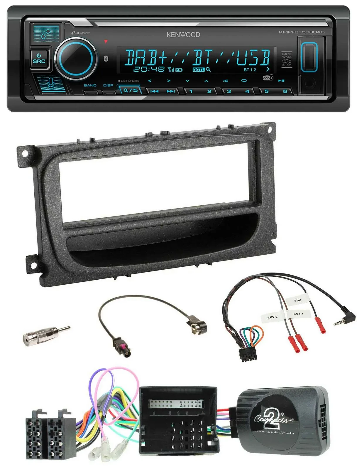 Kenwood Bluetooth Lenkrad DAB USB Autoradio für Ford C-Max Focus Can 07-10 Galax