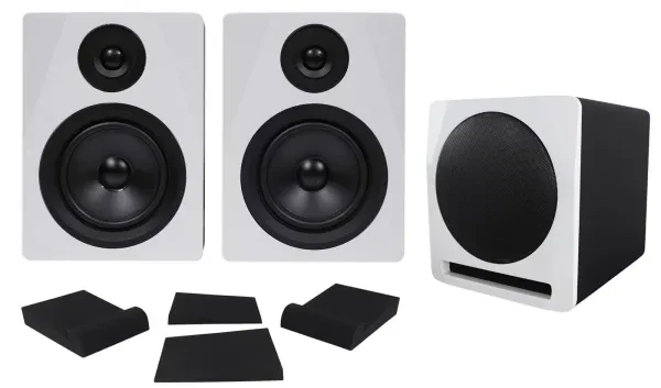 Активный студийный монитор Rockville APM5W White с сабвуфером и аксессуарами (пара)