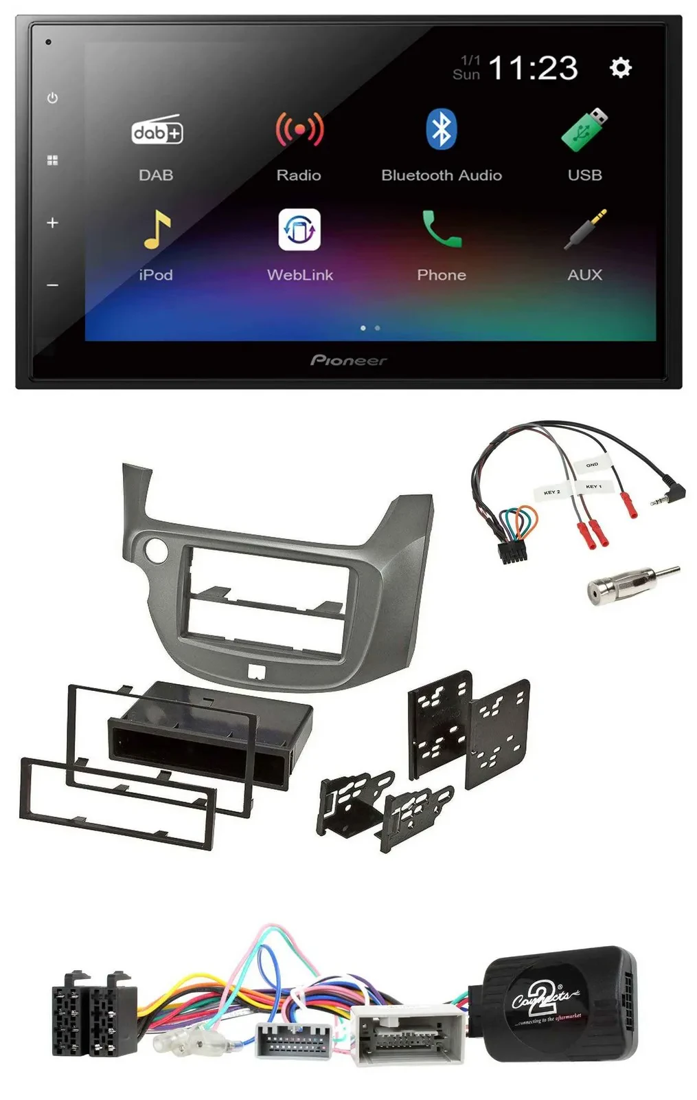 Автомагнитола Pioneer 2DIN USB Bluetooth DAB для Honda Jazz (с 2014) серебристая