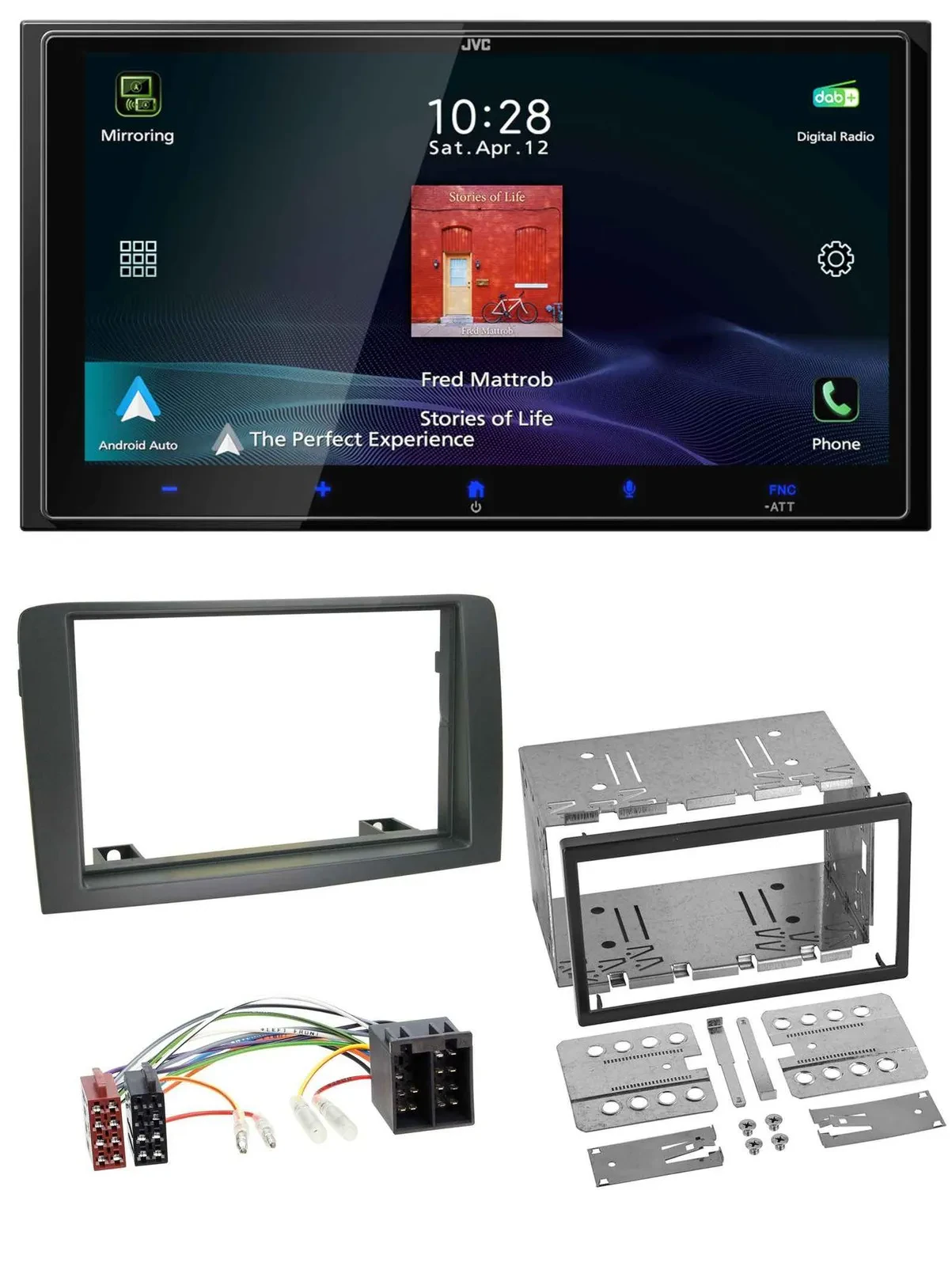 Автомагнитола для Fiat Idea (с 2005) JVC 2DIN, USB, Bluetooth, DAB, MP3, серый