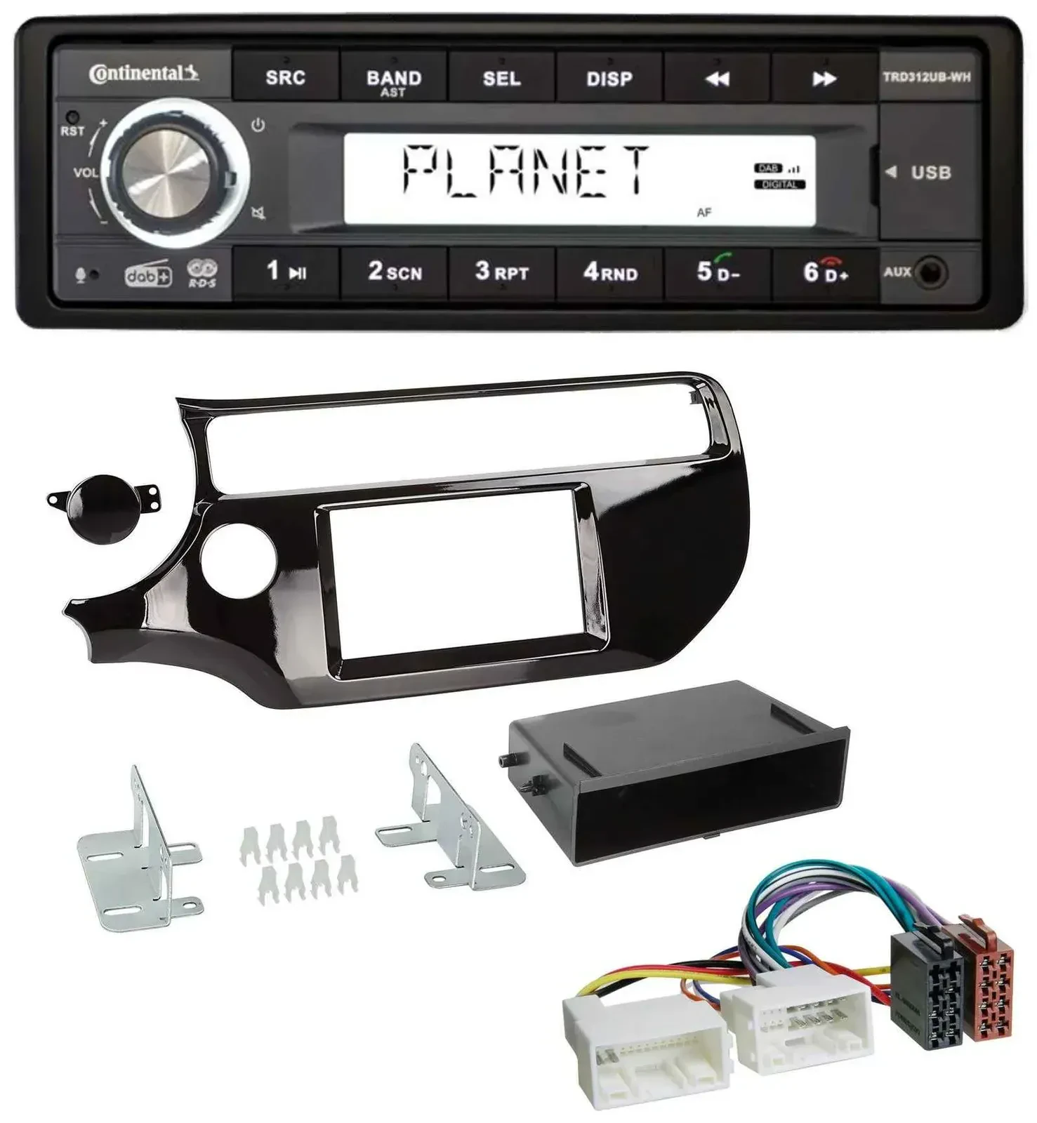 Continental USB 1DIN AUX DAB MP3 Autoradio für Kia Rio UB ab 2015 piano-schwarz