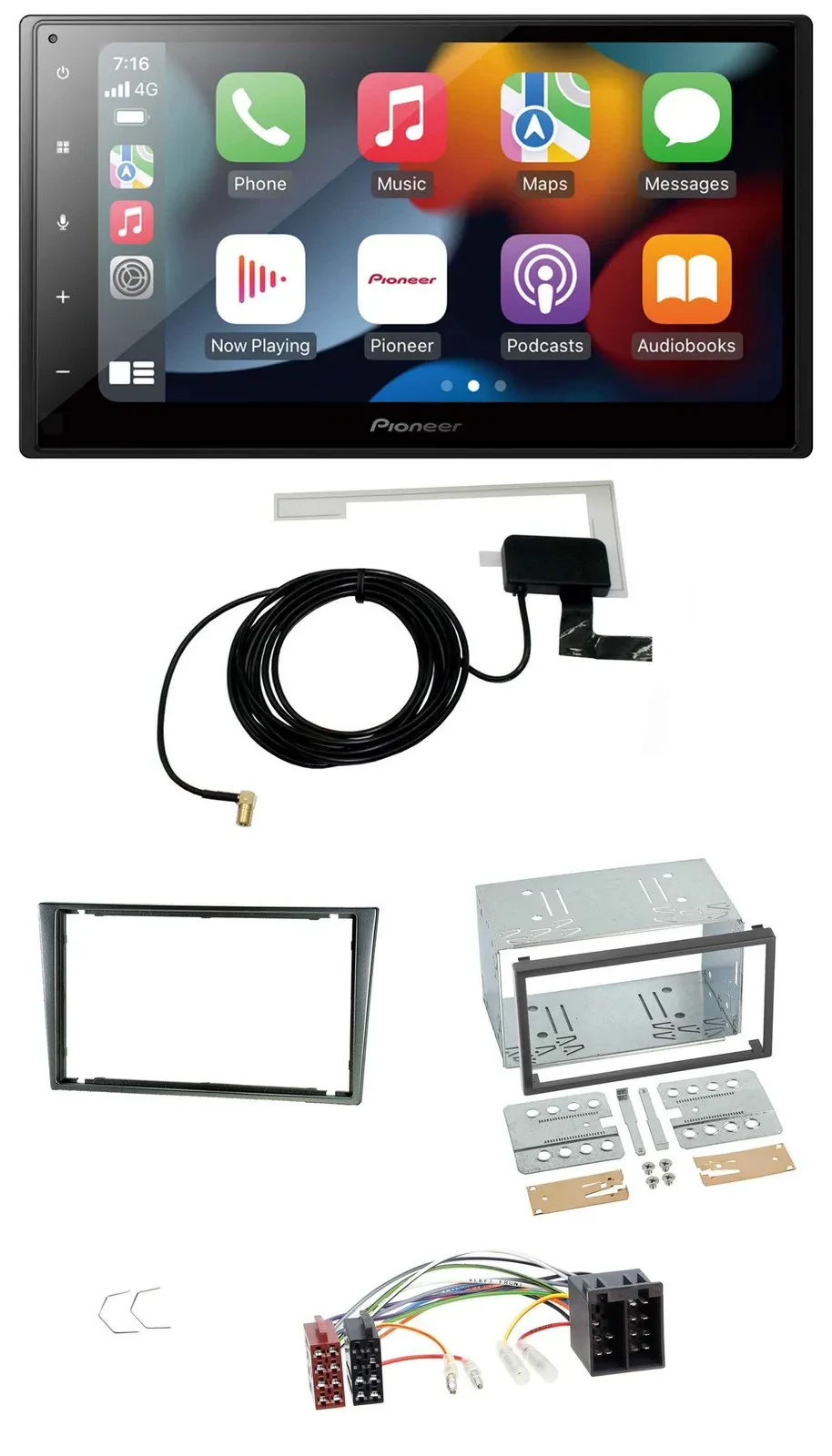Pioneer MP3 USB Bluetooth DAB 2DIN Autoradio für Opel Corsa C ISO 2000-2004 alum