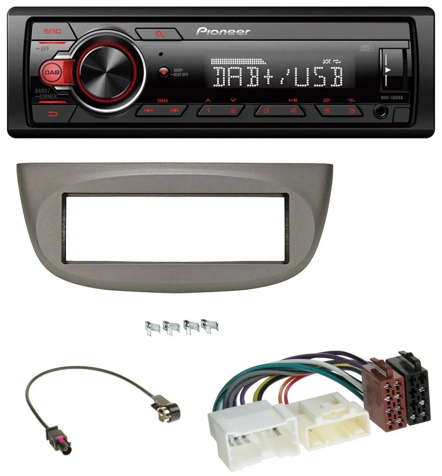 Pioneer MP3 1DIN DAB USB AUX Autoradio für Renault Twingo ab 2012 beige-grau