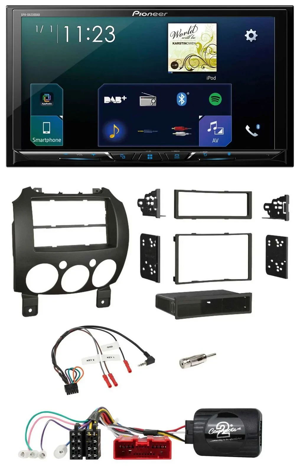 Pioneer Lenkrad Bluetooth USB 2DIN DAB Autoradio für Mazda 2 2007-2014