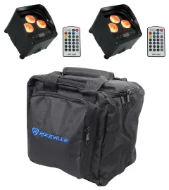 (2) Rockville WET PAR 50 Waterproof Battery DJ Lights+Wireless DMX+RF Remote+Bag