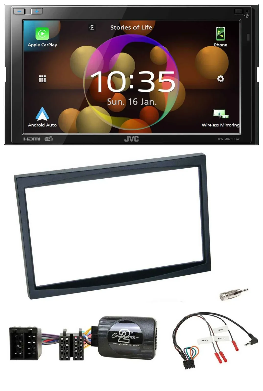 JVC DAB Lenkrad 2DIN Bluetooth USB Autoradio für Citroen C3 C2 Berlingo schwarz