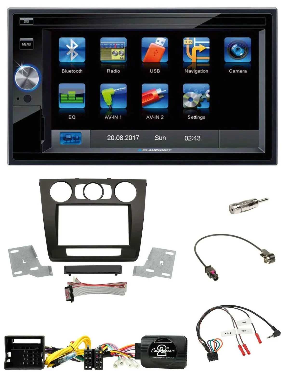 Blaupunkt SD USB TMC Bluetooth 2DIN Lenkrad Navigation für BMW 1er man. Klima E8