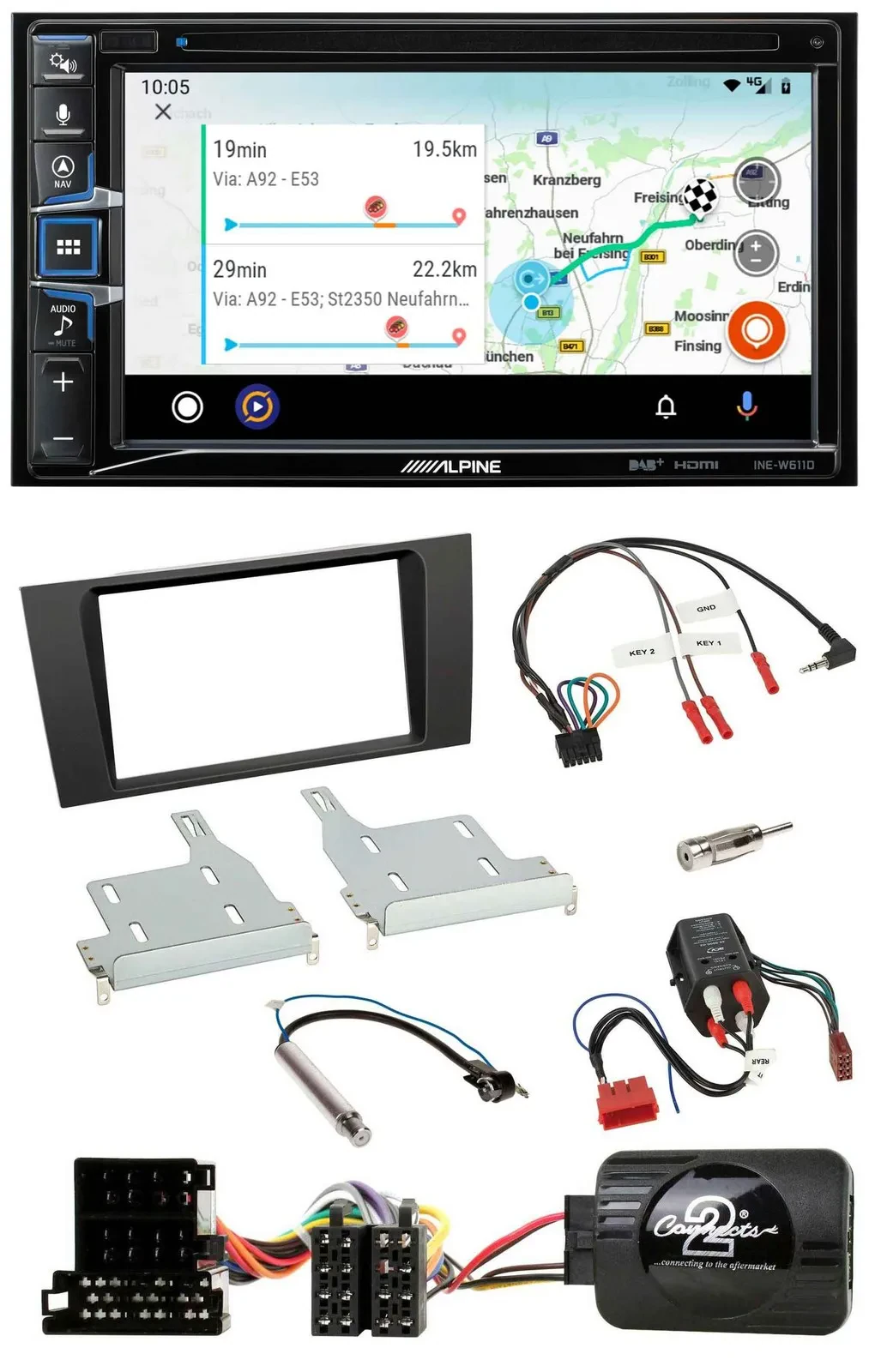 Alpine Bluetooth TMC USB DAB 2DIN Lenkrad Navigation für Audi A4 99-01 BOSE Voll