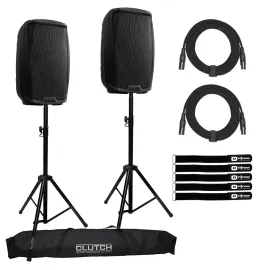 Gemini AS-2110BT 10" Black Bluetooth DJ PA Karaoke Speakers Pair, Stands & Cable