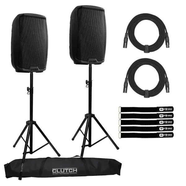 Gemini AS-2110BT 10" Black Bluetooth DJ PA Karaoke Speakers Pair, Stands & Cable