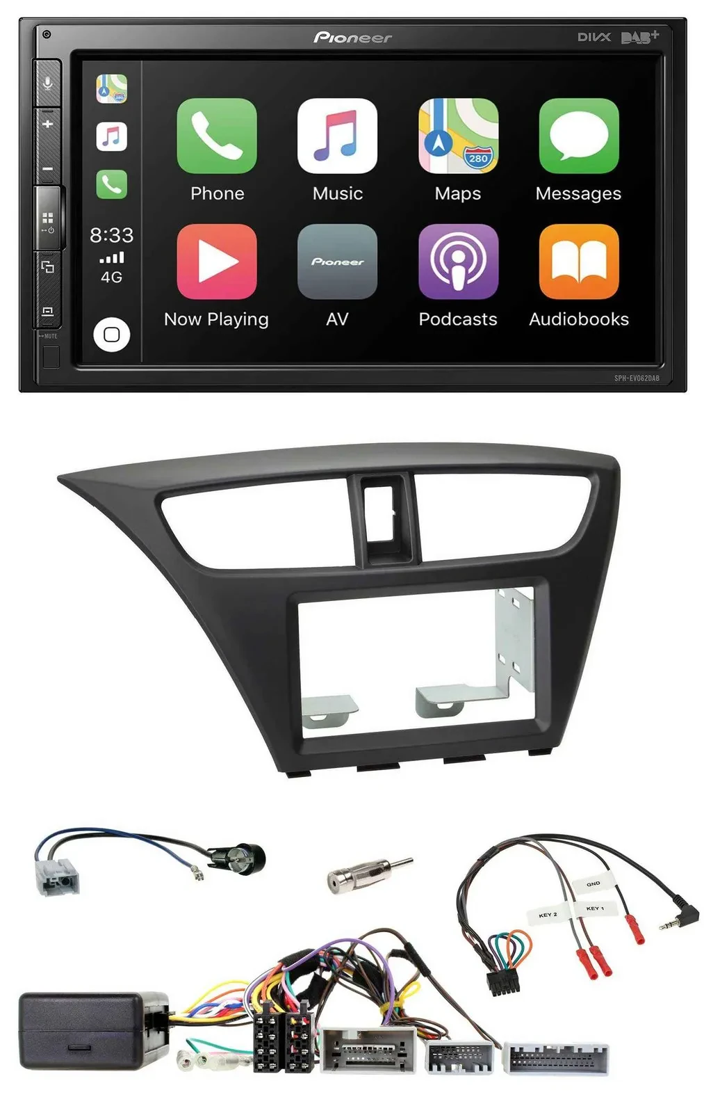 Pioneer USB Lenkrad DAB 2DIN Bluetooth Autoradio für Honda Civic ab 12 schwarz