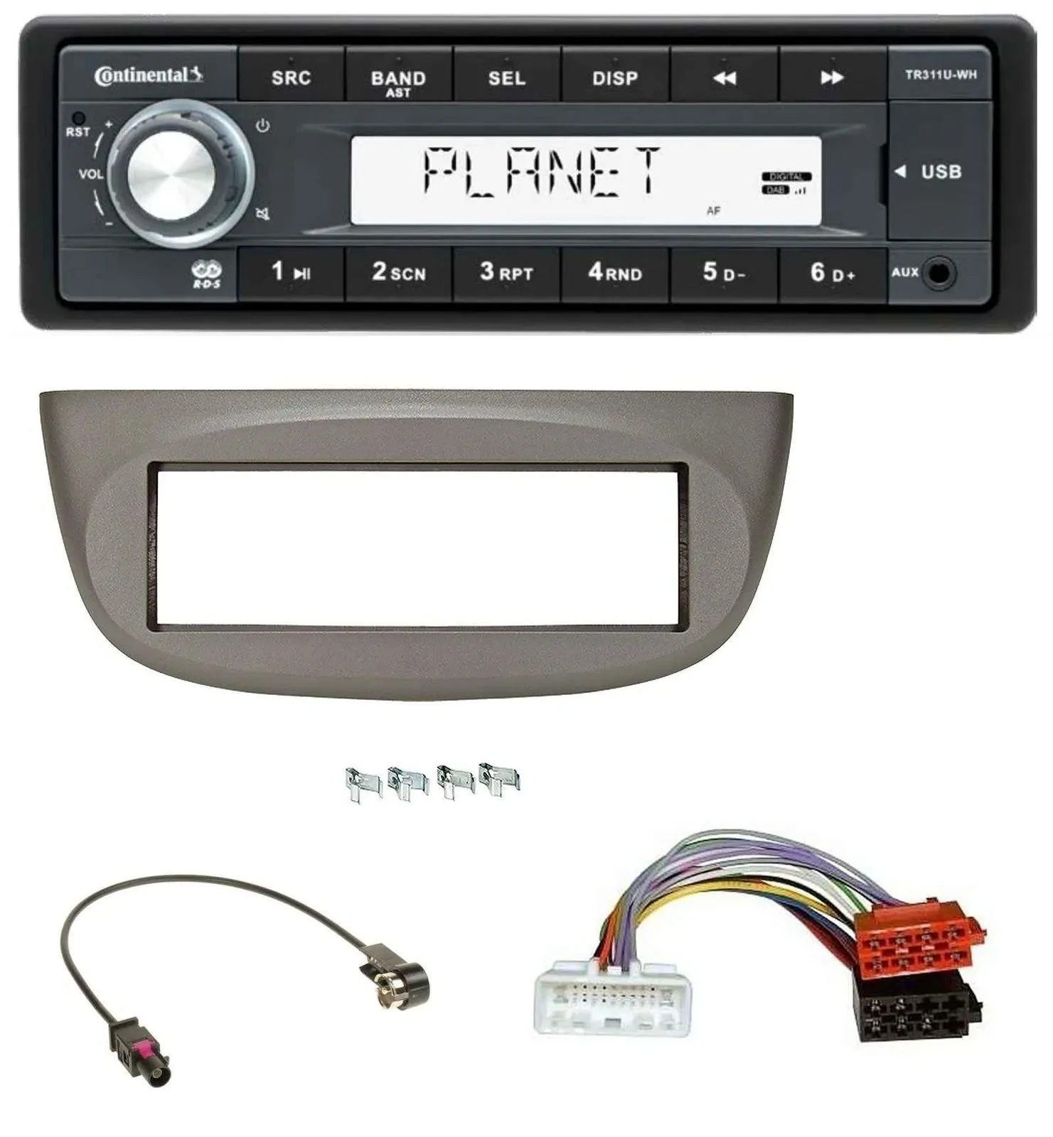 Continental USB MP3 AUX 1DIN Autoradio für Renault Twingo ab 2015 beige-grau