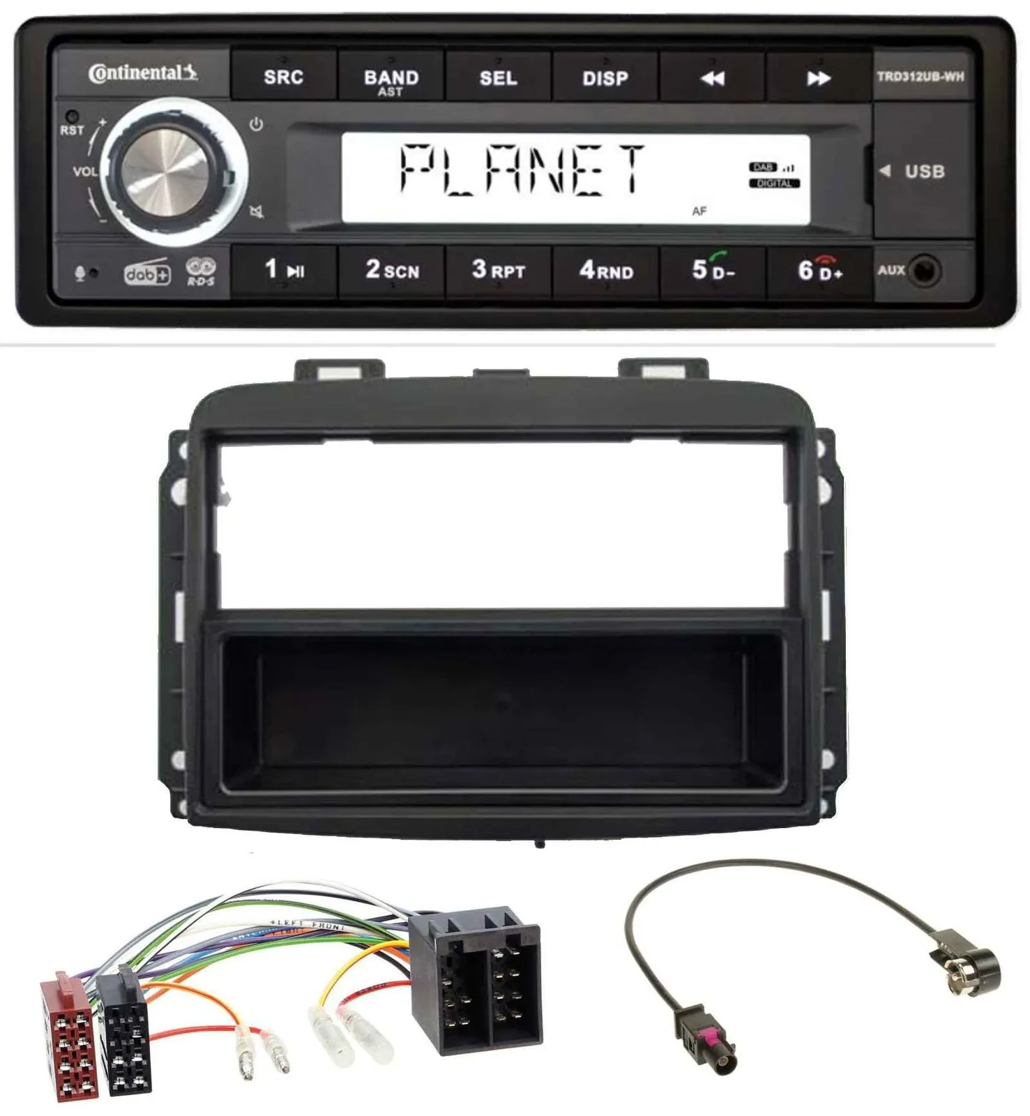 Continental USB 1DIN AUX DAB MP3 Autoradio für Fiat 500L (mit ISO, ab 2012)