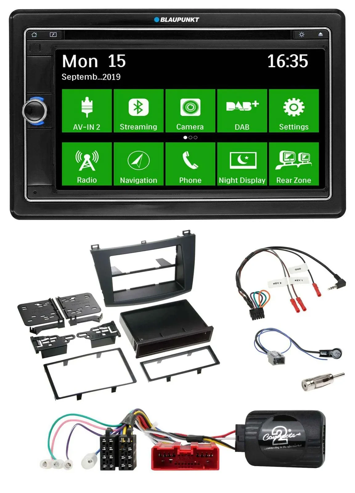 Blaupunkt Bluetooth 2DIN Lenkrad DAB USB TMC Navigation für Mazda 3 09-13 analog