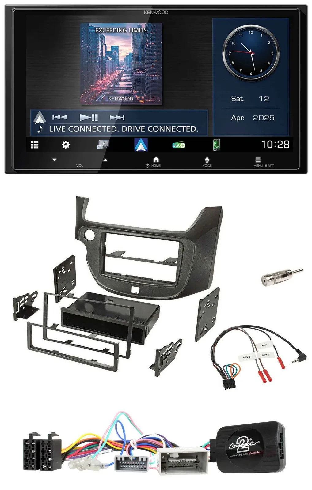 Автомагнитола Kenwood 2DIN, Bluetooth, USB, DAB, для Honda Jazz (с 2014), тёмно-серый