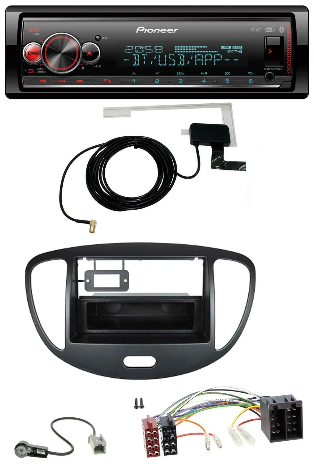 Pioneer Bluetooth DAB USB MP3 Autoradio für Hyundai i10 (2008-2013) schwarz