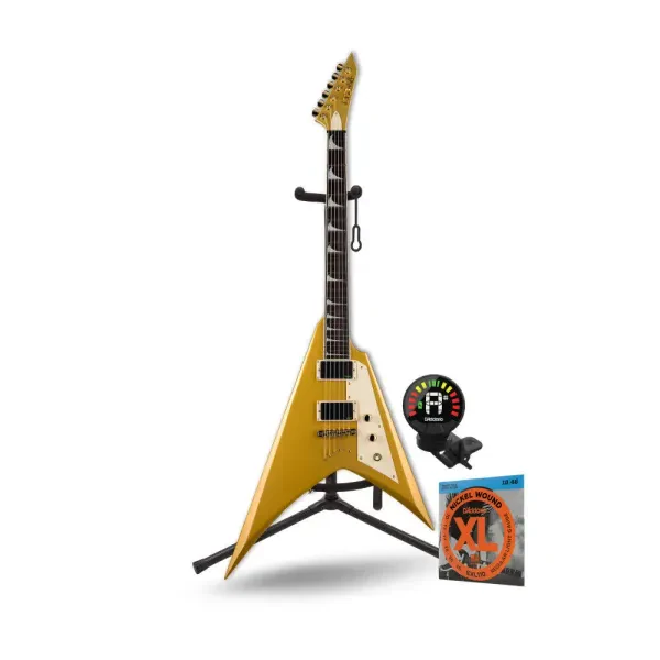 ESP LTD KH V Kirk Hammett Signature Series Metallic Gold Electric Guitar Bundle