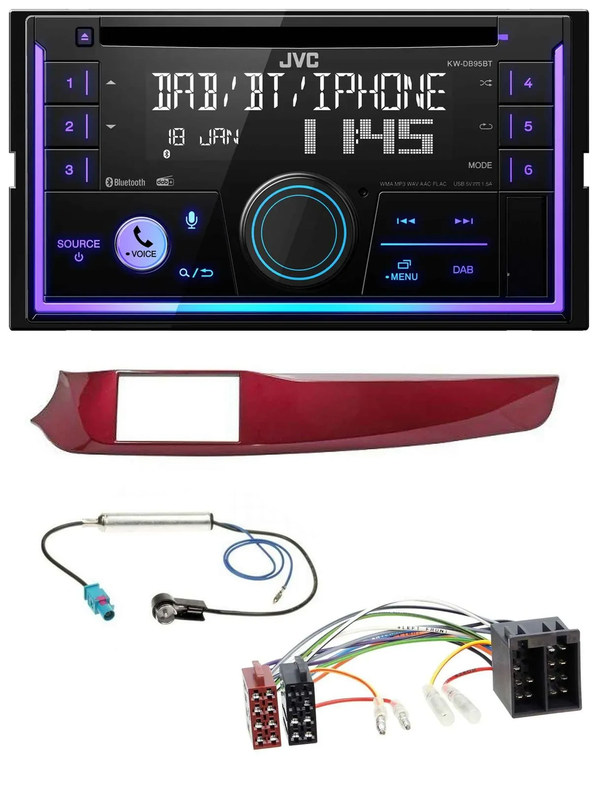 JVC MP3 USB 2DIN DAB Bluetooth CD Autoradio für Alfa Giulietta 10-13 rot glänzen