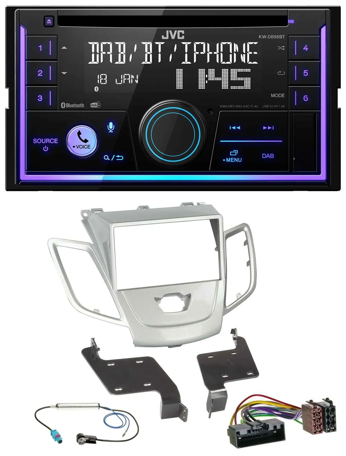 JVC MP3 USB 2DIN DAB Bluetooth CD Autoradio für Ford Fiesta 2010-2017 silber