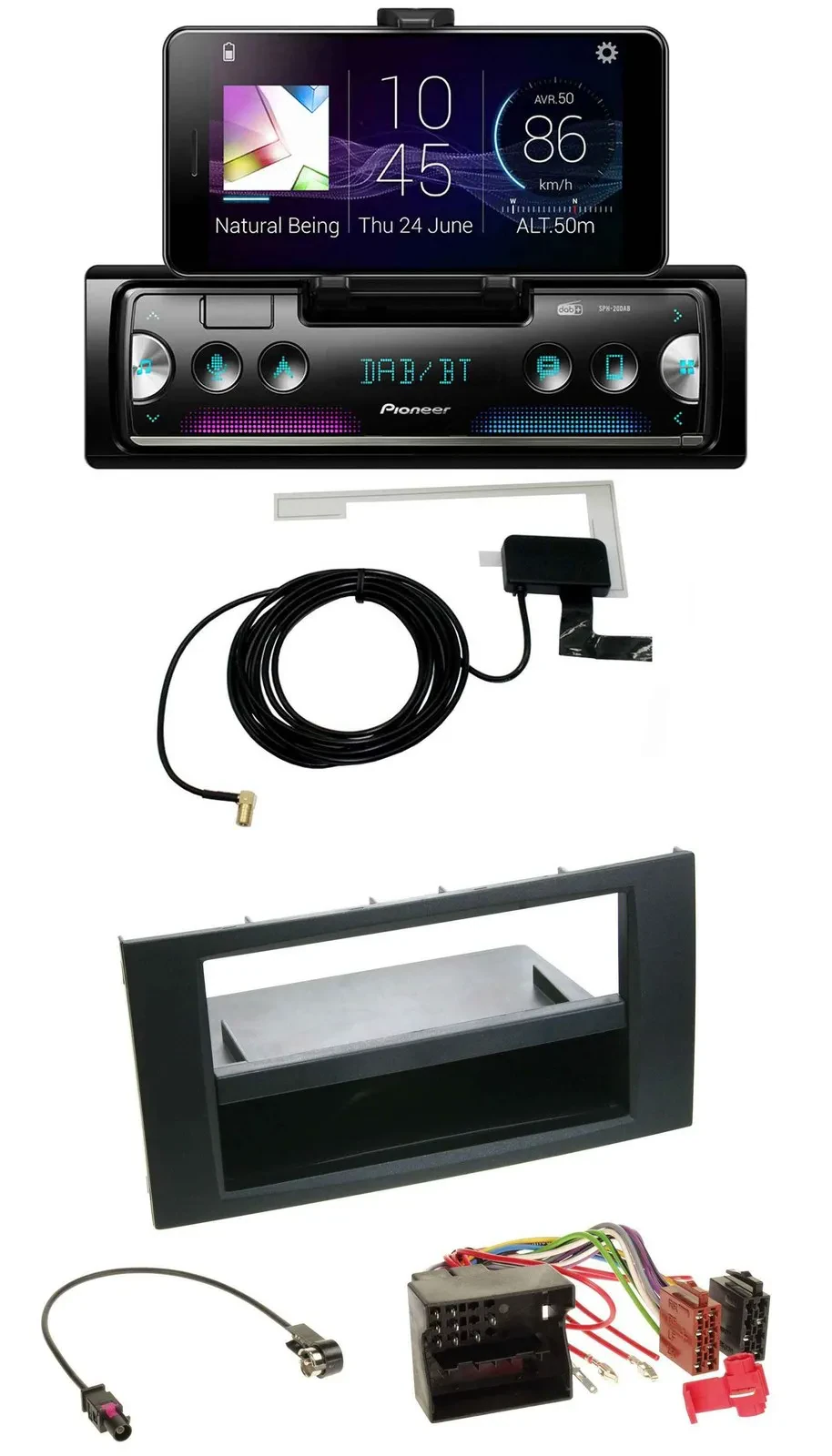 Автомагнитола Pioneer DAB, Bluetooth, MP3, USB, черный, для Ford Focus/Fiesta (2004–2008)
