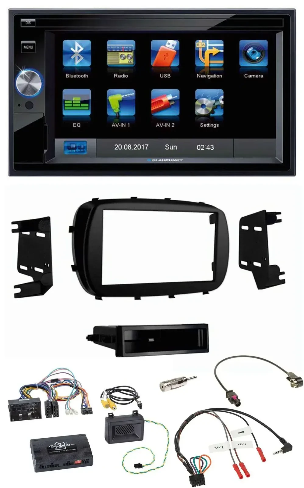 Blaupunkt Lenkrad USB Bluetooth TMC 2DIN Navigation für Fiat 500X ab 2014