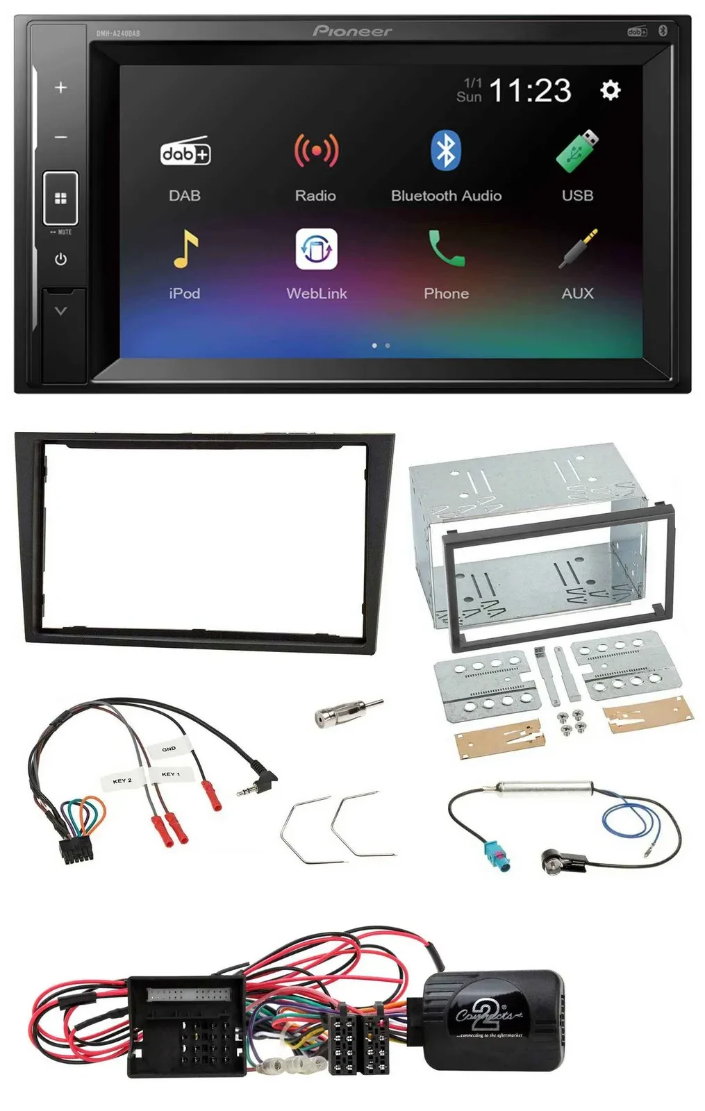 Автомагнитола Pioneer 2DIN DAB Bluetooth USB для Opel Corsa D, черная (stealth), поддержка кнопок на руле