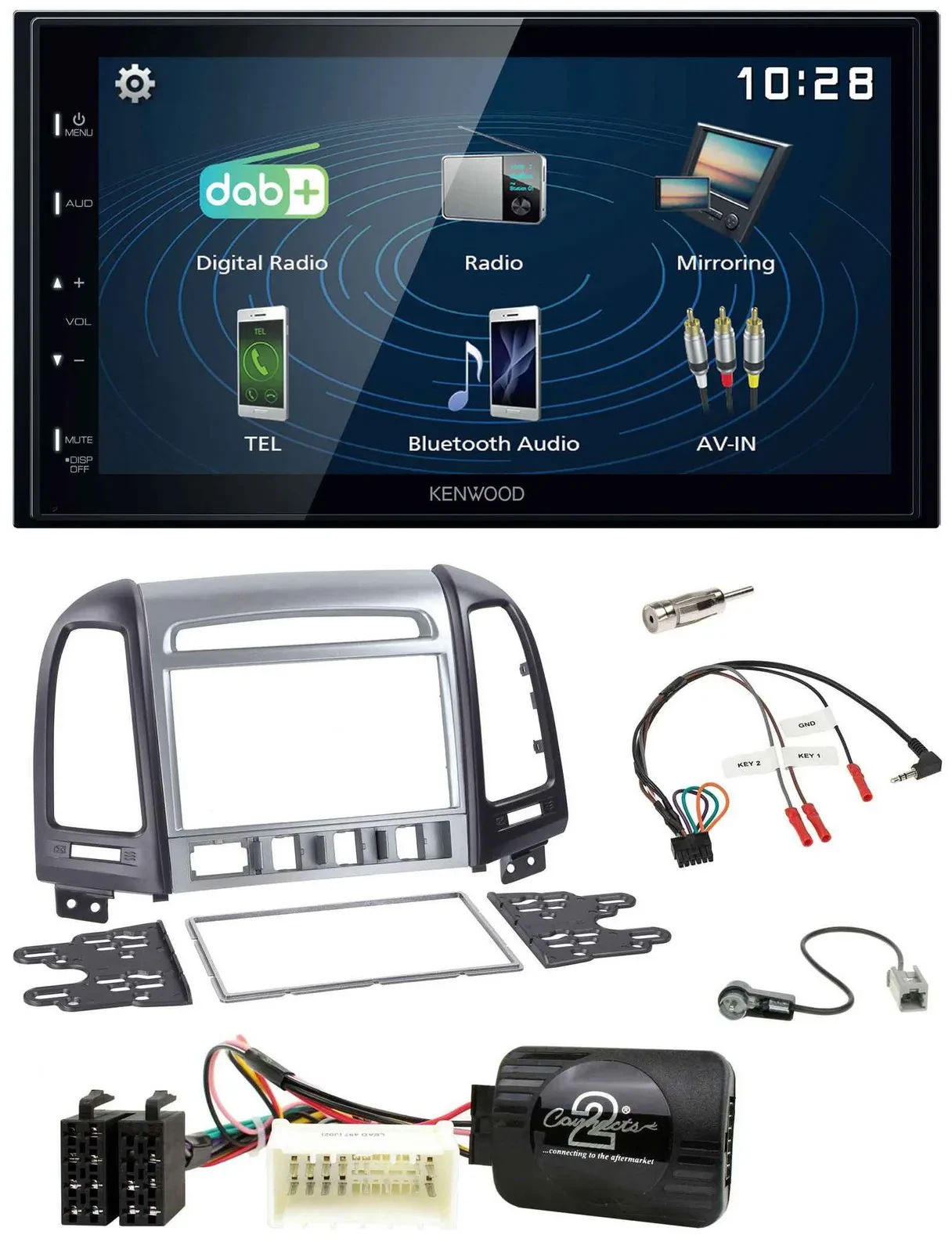 Kenwood 2DIN Bluetooth Lenkrad USB DAB Autoradio für Hyundai Santa Fe 4 Schalter