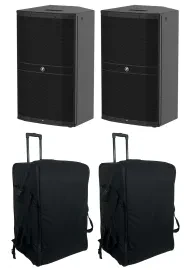 2) Mackie DRM215 15" 1600w Pro Powered DJ PA Speakers+Rolling Carry Cases Bags