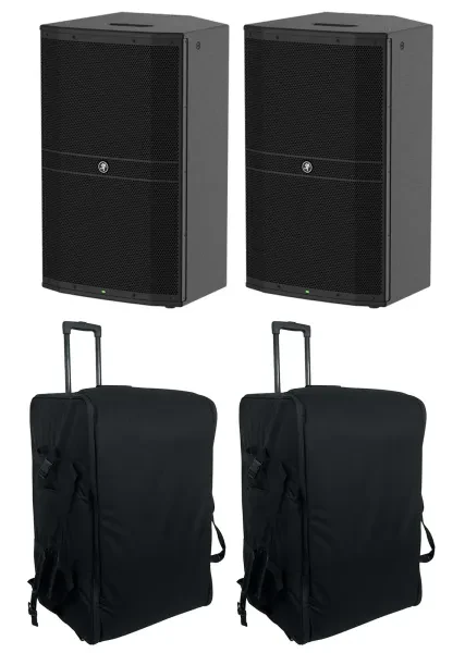 2) Mackie DRM215 15" 1600w Pro Powered DJ PA Speakers+Rolling Carry Cases Bags