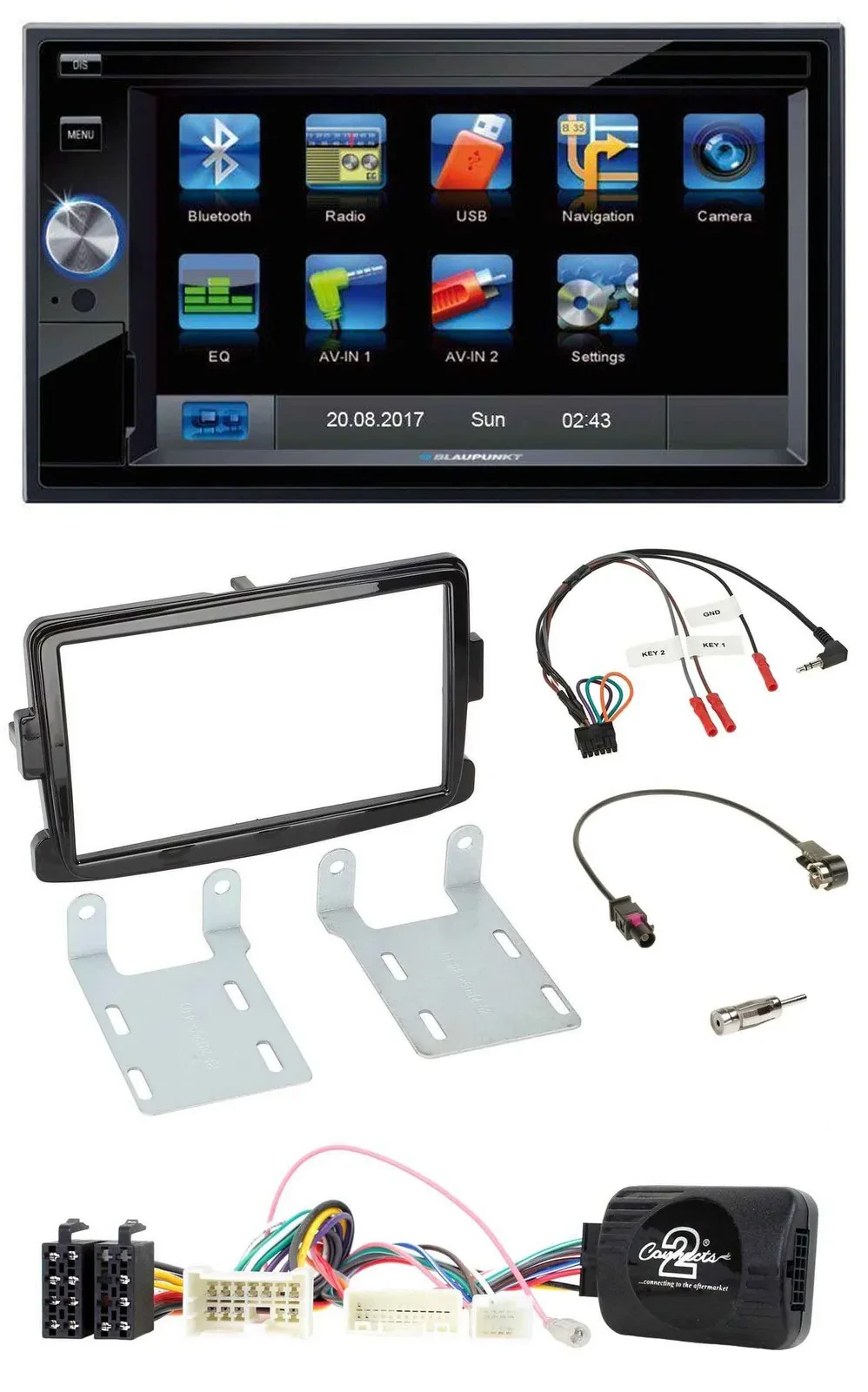 Blaupunkt 2DIN Bluetooth TMC USB Lenkrad SD Navigation für Dacia ab 2012 piano s