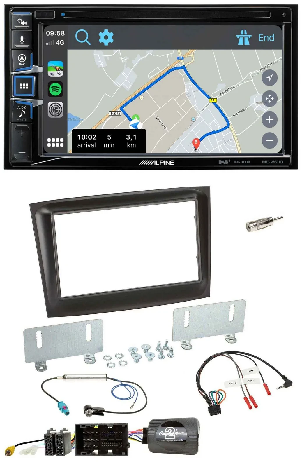 Автомагнитола для Fiat Doblo (с 2015) Alpine 2-DIN DAB, TMC, Bluetooth, USB, черный