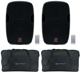 (2) Rockville BPA15 15" Bluetooth 1600w DJ PA Speakers+Weatherproof Speaker Bags