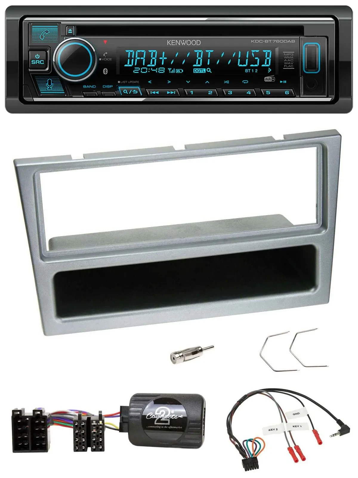 Автомагнитола Kenwood Bluetooth DAB USB CD, поддержка кнопок на руле, для Opel Corsa C (2000–2004), серебристая