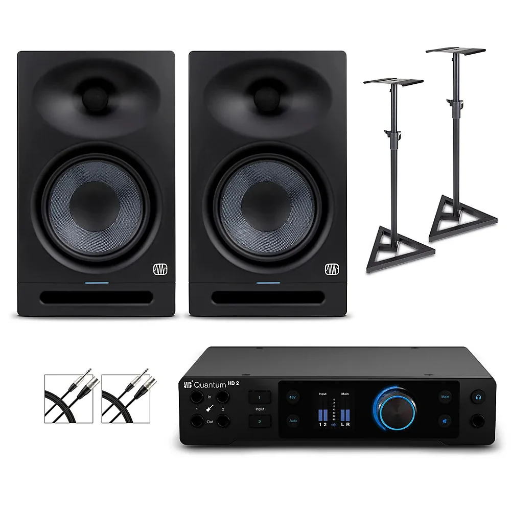 Студийные мониторы активные PreSonus Eris Studio 8 2nd Gen (набор, пара) + аудиоинтерфейс PreSonus Quantum HD2, кабели и стойки