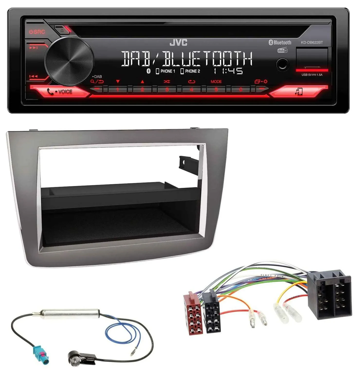 Автомагнитола JVC CD, DAB, USB, Bluetooth, MP3 для Alfa Romeo MiTo (955, 2008–2014) ISO