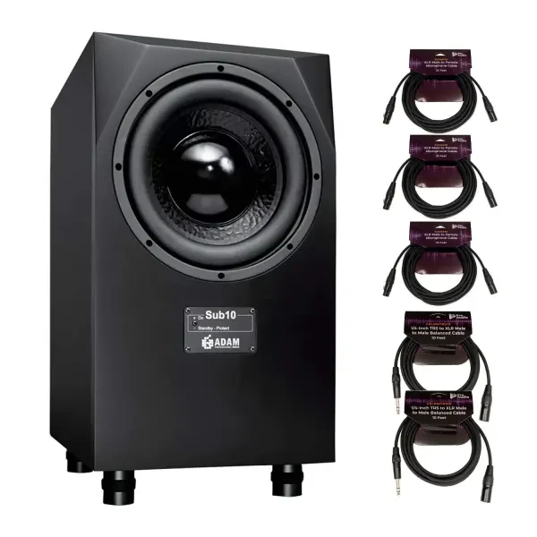 Adam Audio Sub10 10 In Mk2 Powered Studio Subwoofer with Cable Bundle