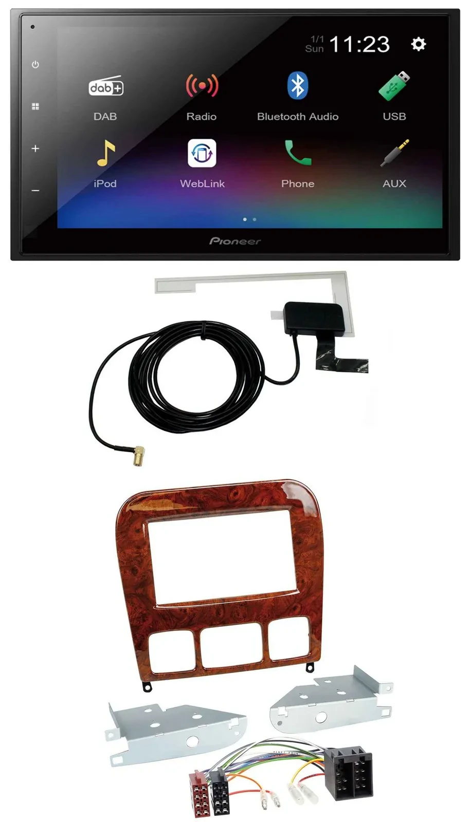 Pioneer DAB MP3 Bluetooth 2DIN USB Autoradio für Mercedes S-Klasse 98-05 Holzopt