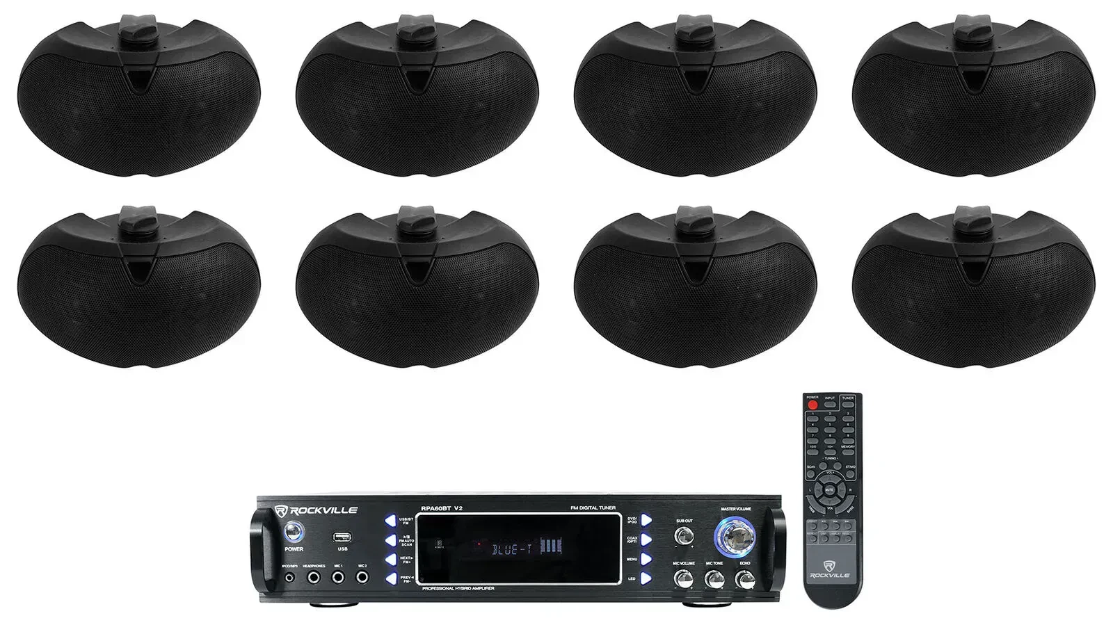 Настенная акустика Rockville D4-16 Black с усилителем (8 штук)