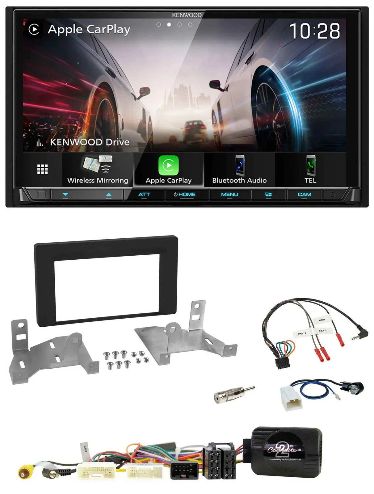 Kenwood Lenkrad 2DIN USB DAB Bluetooth Autoradio für Toyota Aygo ab 22 AB7 schwa