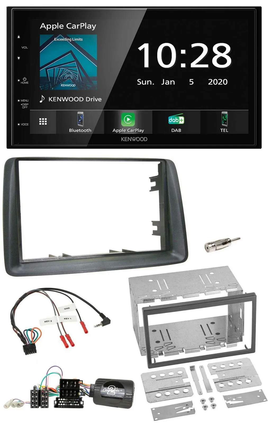 Автомагнитола Kenwood 2DIN, Bluetooth, DAB, USB, для Fiat Panda (2007–2012), серый