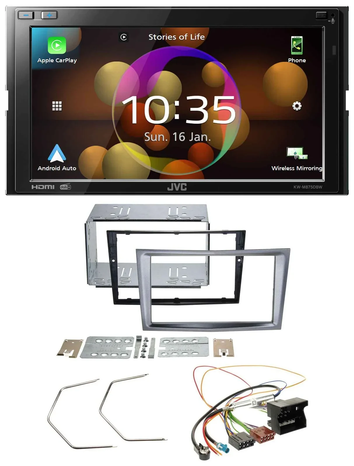 Автомагнитола JVC 2-DIN, DAB, Bluetooth, USB, MP3 для Opel Antara/Astra H/Zafira B