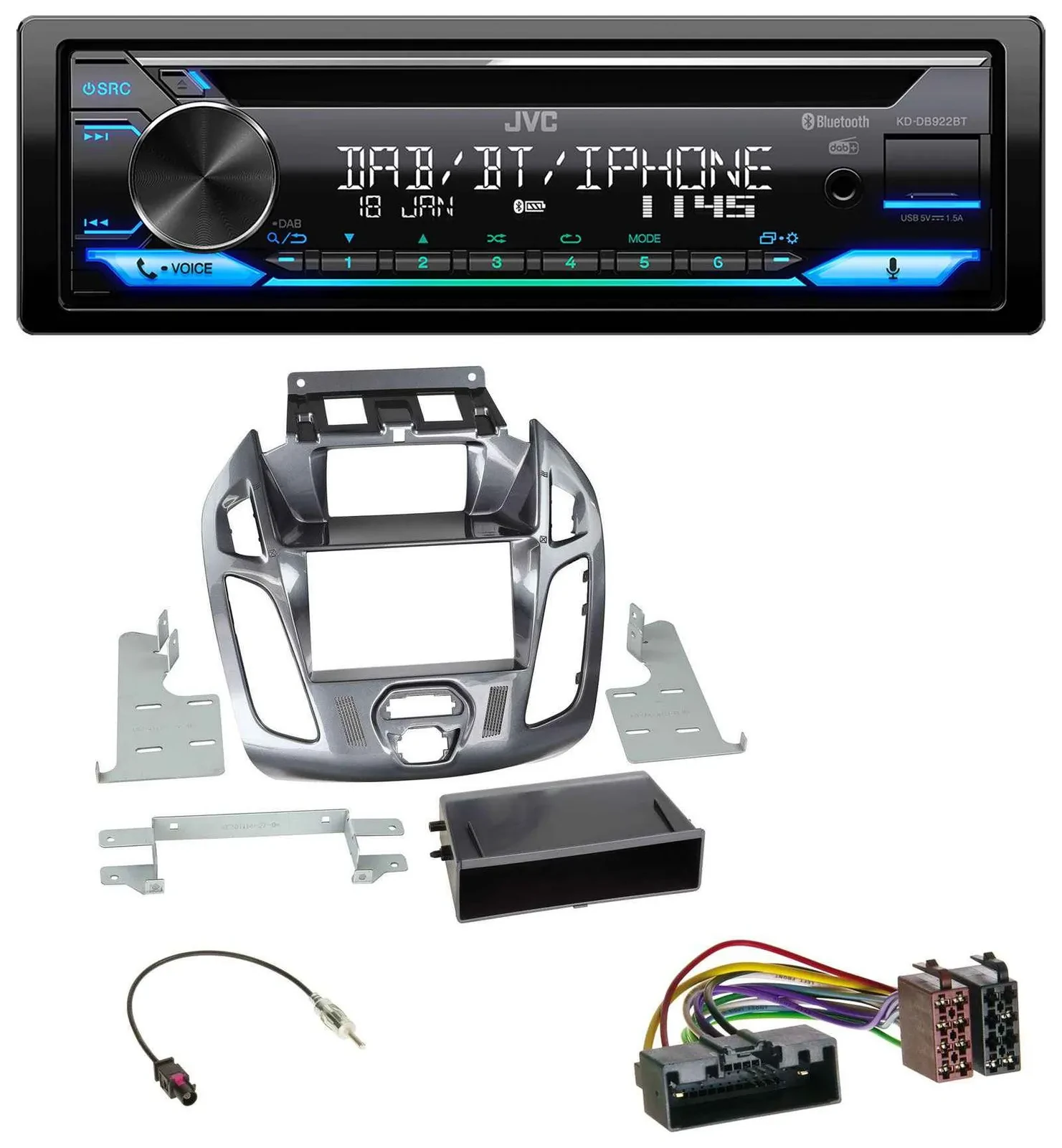 Автомагнитола JVC Bluetooth MP3 USB DAB CD для Ford Transit Connect (2012–2018)
