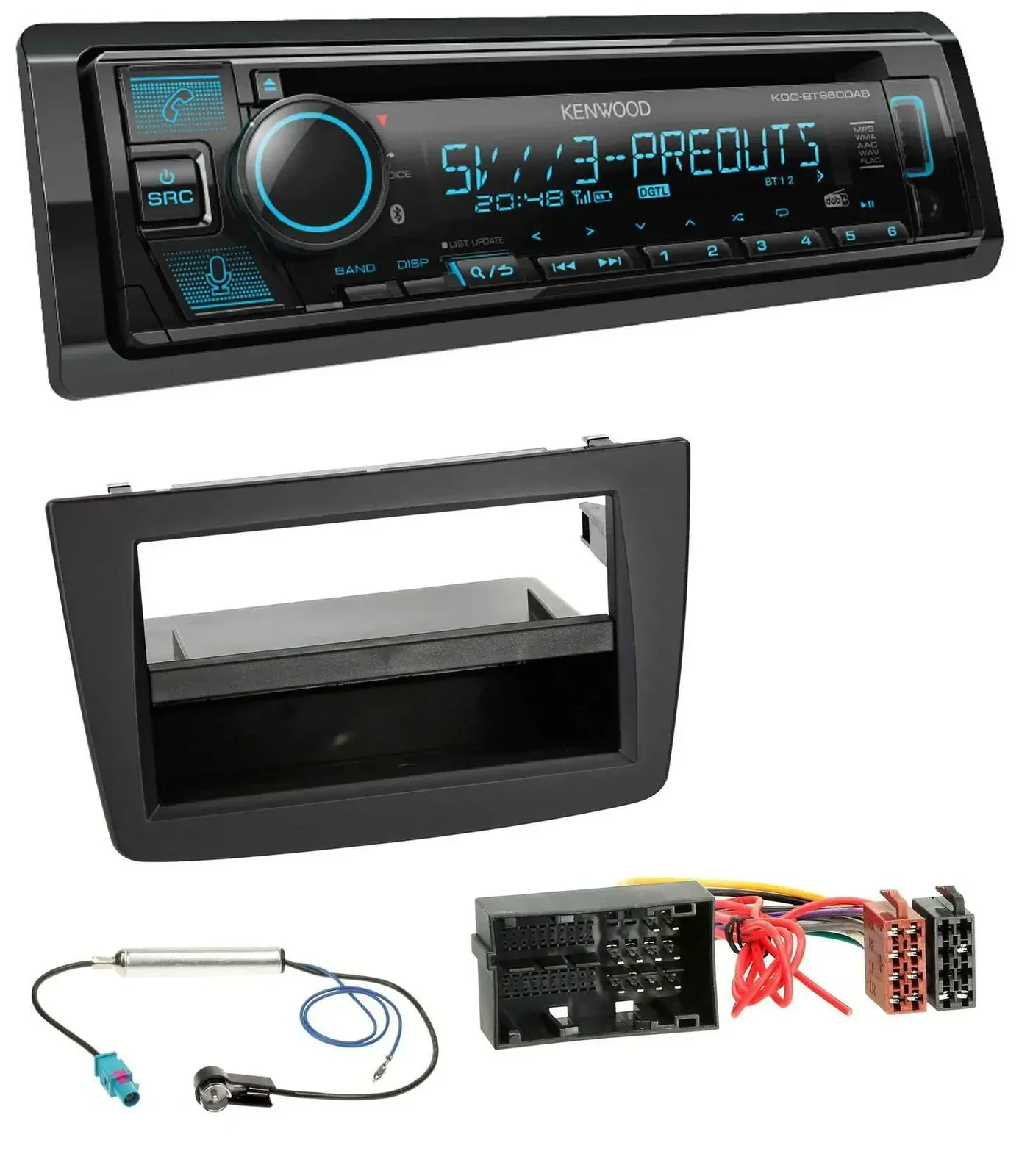 Автомагнитола Kenwood Bluetooth USB CD MP3 DAB для Alfa Romeo Mito (955) с 2014, черная