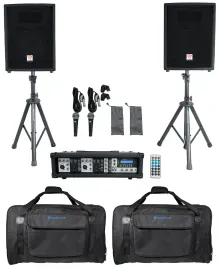 Rockville RPG2X10 Bluetooth PA System w/Mixer+10" Speakers+Stands+Mics+Bags