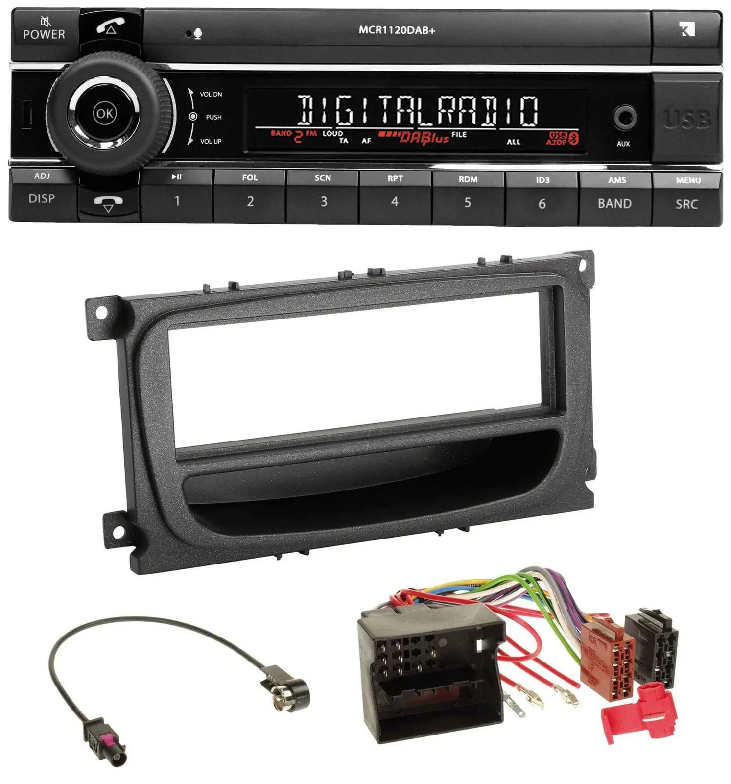 Kienzle Bluetooth MP3 USB DAB Autoradio für Ford Mondeo S-Max 07-14 Ablagefach s