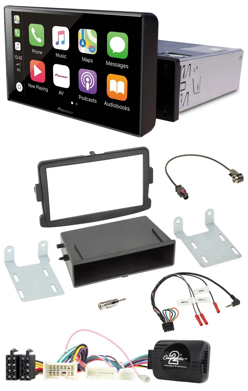 Pioneer Bluetooth Lenkrad DAB USB Autoradio für Dacia Logan Sandero ab 12 schwar