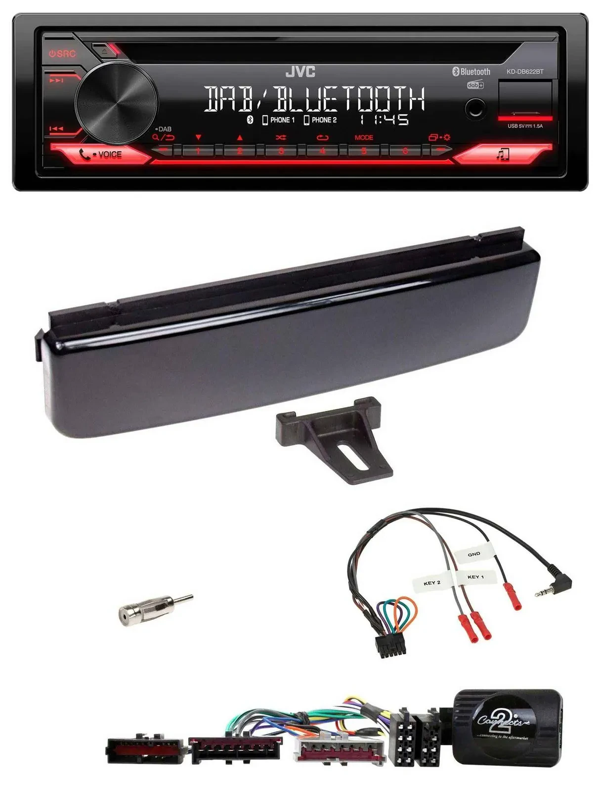 JVC CD DAB USB Bluetooth Lenkrad Autoradio für Ford Mondeo Focus piano-schwarz